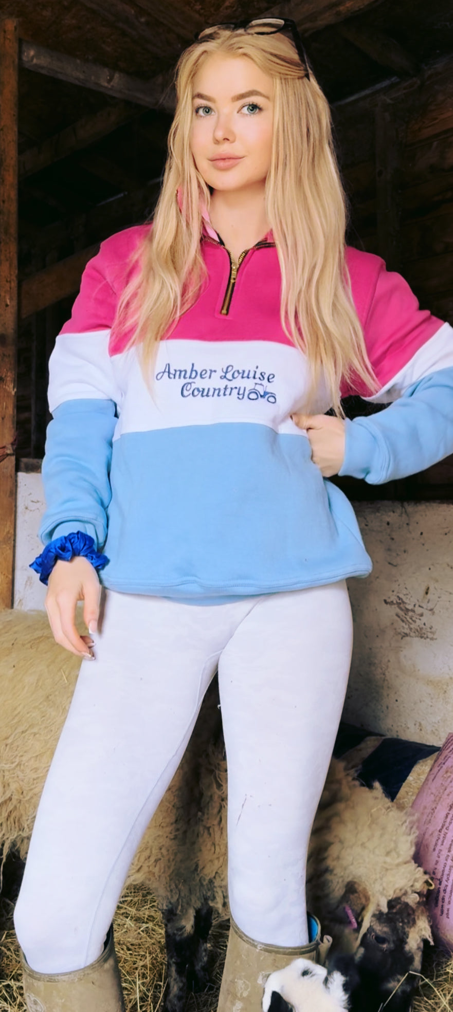 1/4 Zip Pink/White/Blue