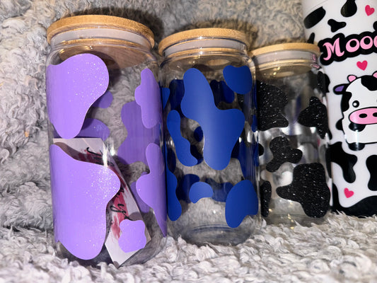 Cow Print Glass Cans With Straw