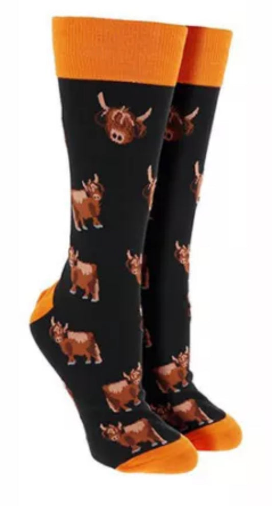 Highland Cow Black Socks Unisex